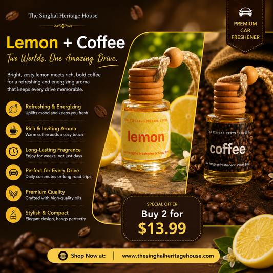 Lemon and Coffee car hanging freshener duo with wooden diffuser caps