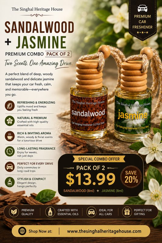 Sandalwood and Jasmine hanging car freshener bottles with wooden diffuser caps and cords