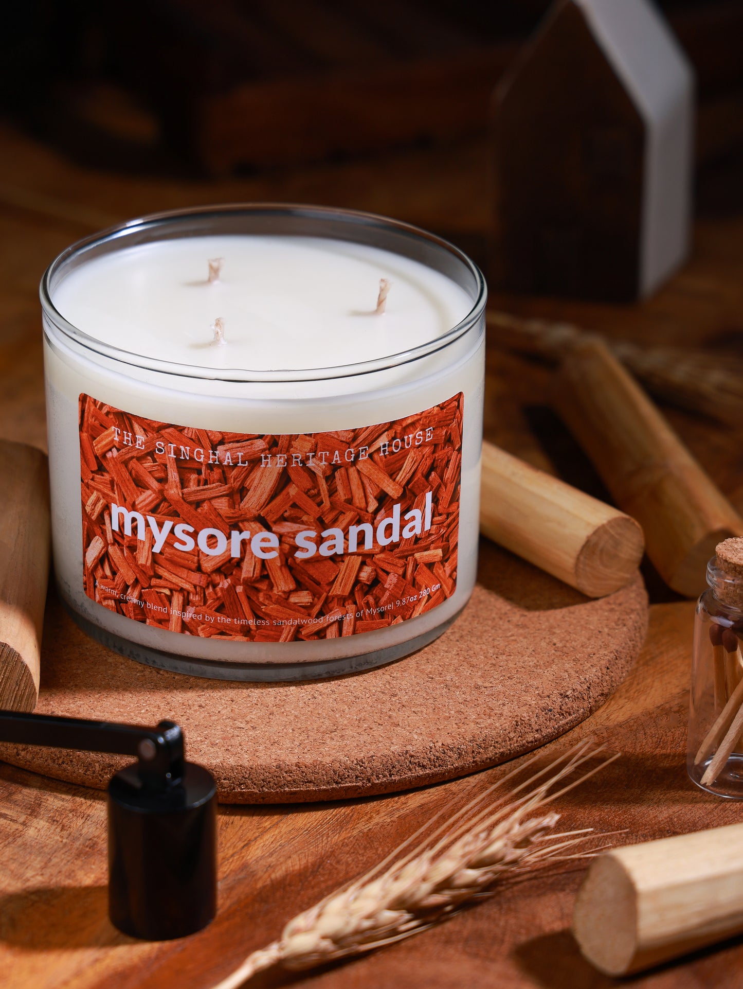 Three Wick Mysore Sandal Scented Candle