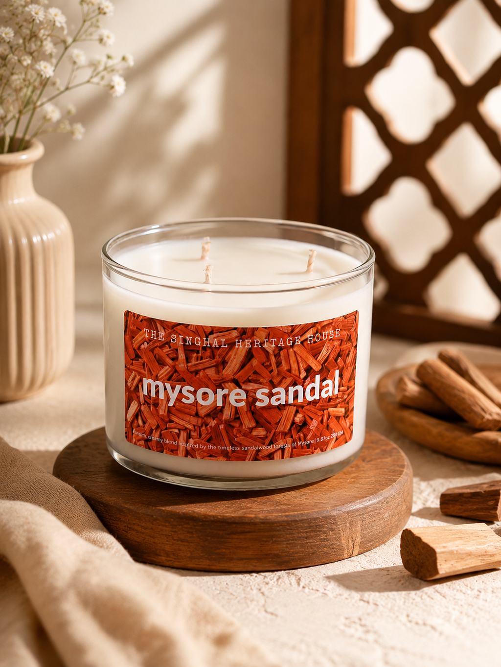 Three Wick Mysore Sandal Scented Candle