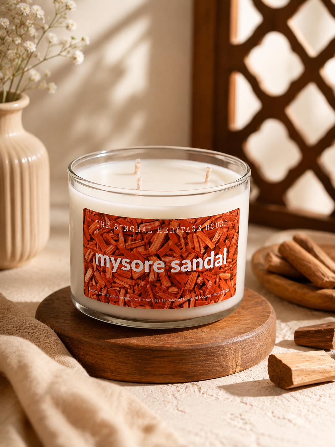 Three Wick Mysore Sandal Scented Candle
